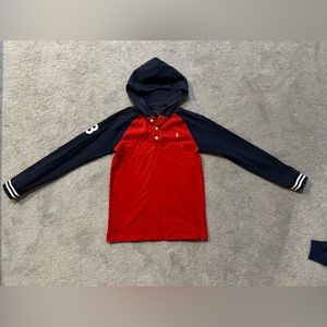 Polo Ralph Lauren boys hoodie shirt tee top long sleeve size L 14-16 red navy bl